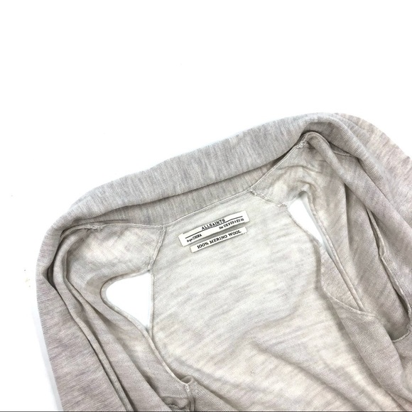 All Saints cut-out shoulder drape open cardigan sweater 4 gray cream wool - Picture 6 of 16